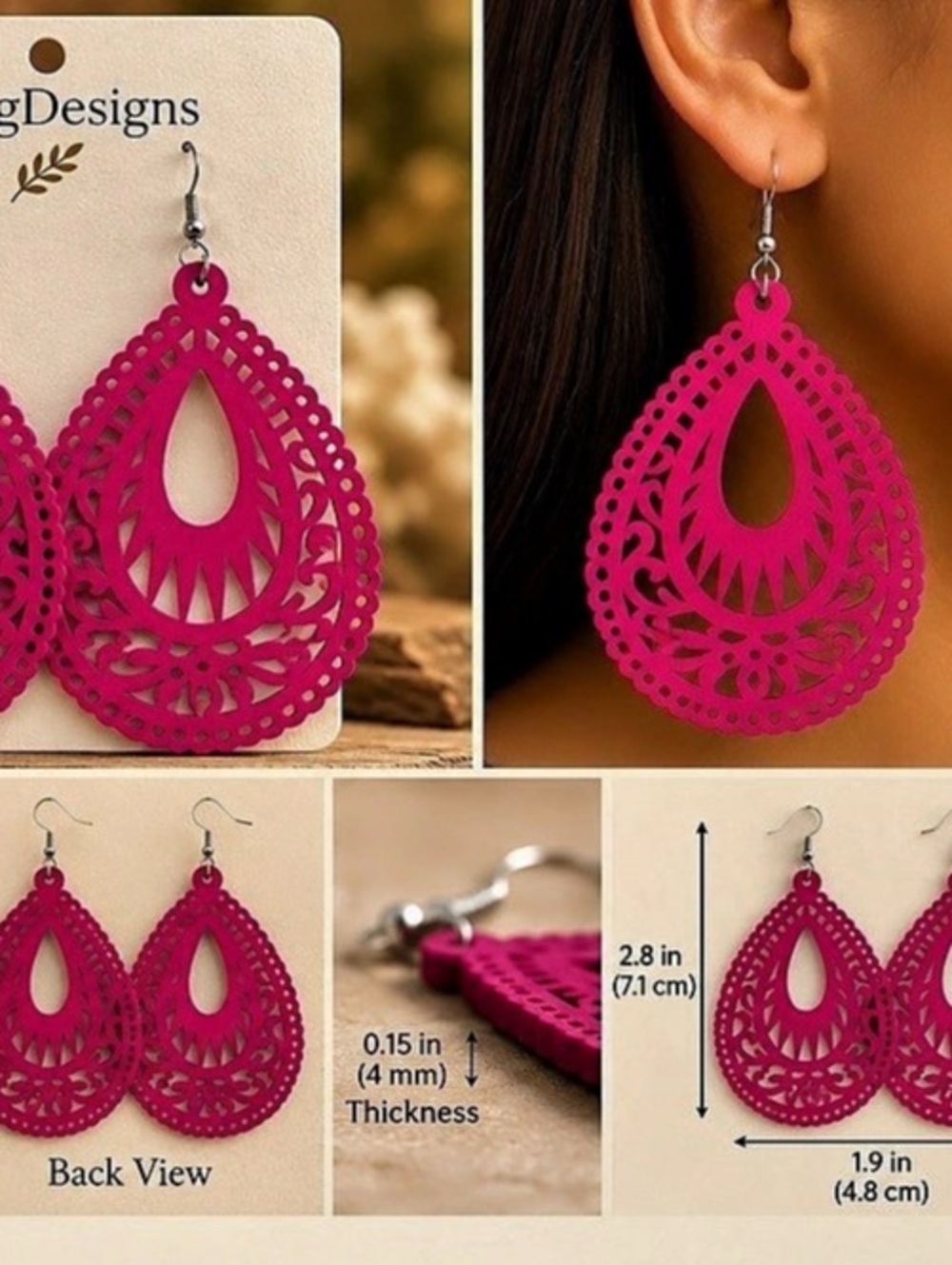 LaingDesigns Pink Teardrop Dangle Earrings
